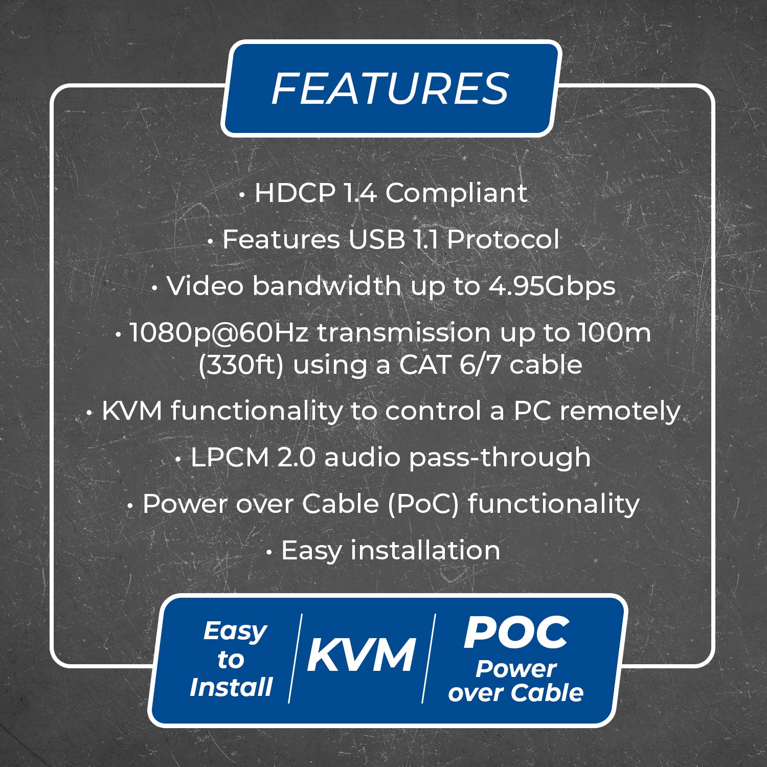 1080p HDMI™ Extender (Loop, KVM) - 330ft (Cat6) (HD-EX330-KVM