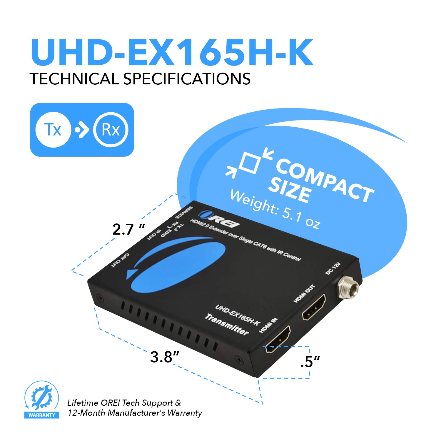 4K HDMI Extender Over CAT6/7 RJ45 4K2K@60Hz with Audio Extractor Optical IR  up to 230 Feet (UHD-EX230A-K)