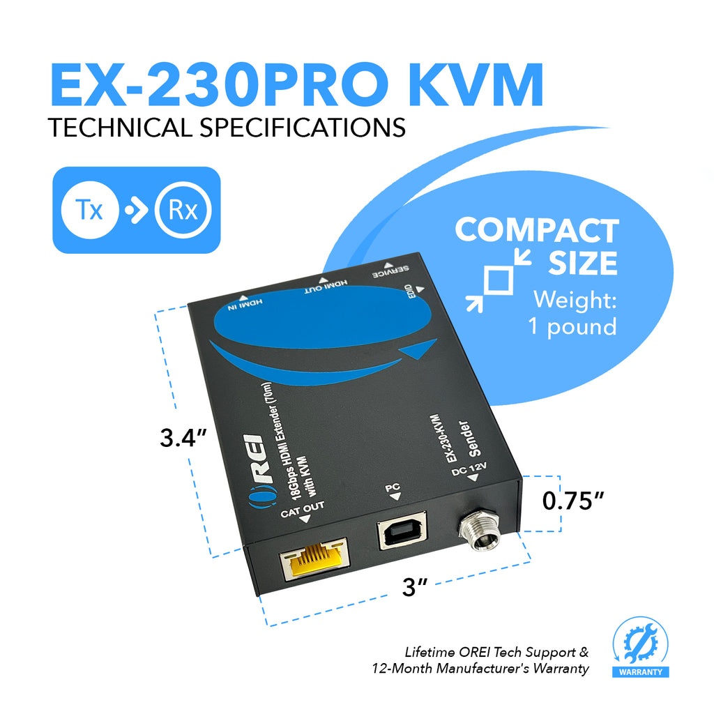 4K HDMI Extender Over CAT6/7 with KVM & HDMI Loop-out 4K@30Hz Up to 130 Ft (EX-230PRO-KVM)