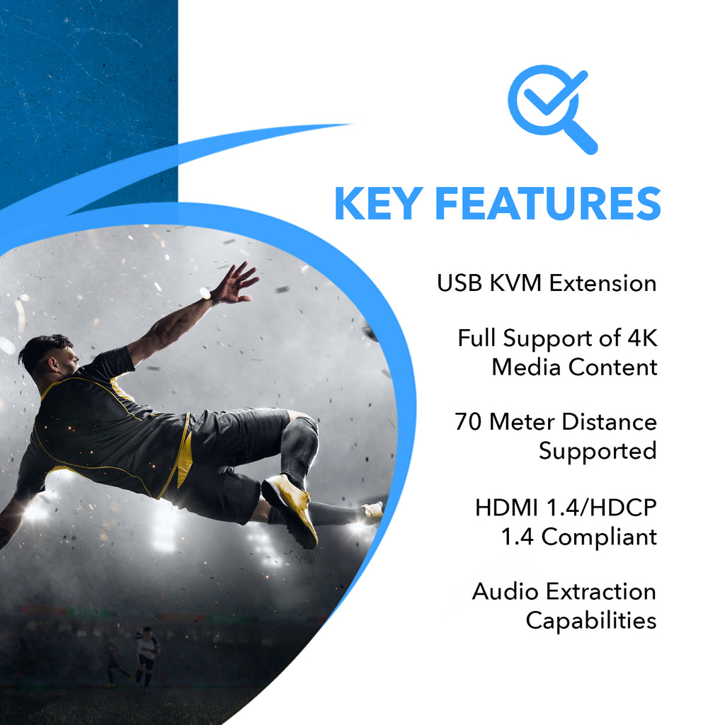4K HDMI Extender Over CAT6/7 with KVM & HDMI Loop-out 4K@30Hz Up to 130 Ft (EX-230PRO-KVM)