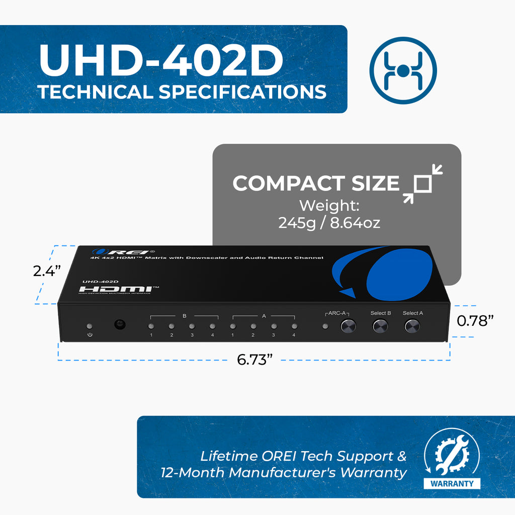 4K@60hz 4x2 HDMI™ Matrix  (Audio Extract)-UHD-402D