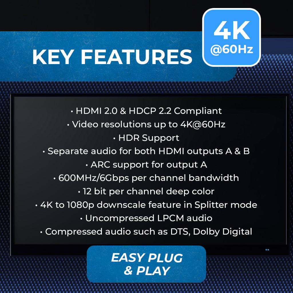 4K@60hz 4x2 HDMI™ Matrix  (Audio Extract)-UHD-402D
