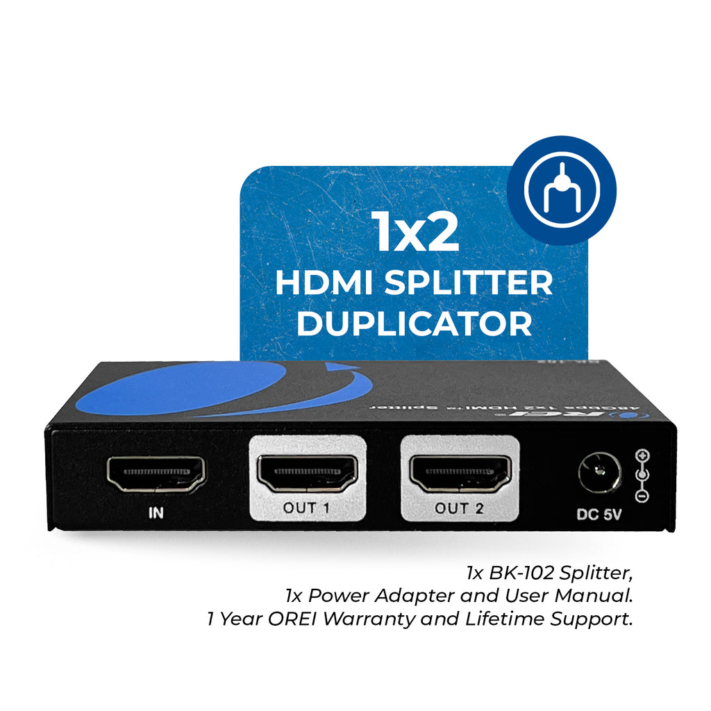 1x2 HDMI Splitter W/ Audio Out: 1-In 2-Out, UltraHD 8K, EDID (BK-102)