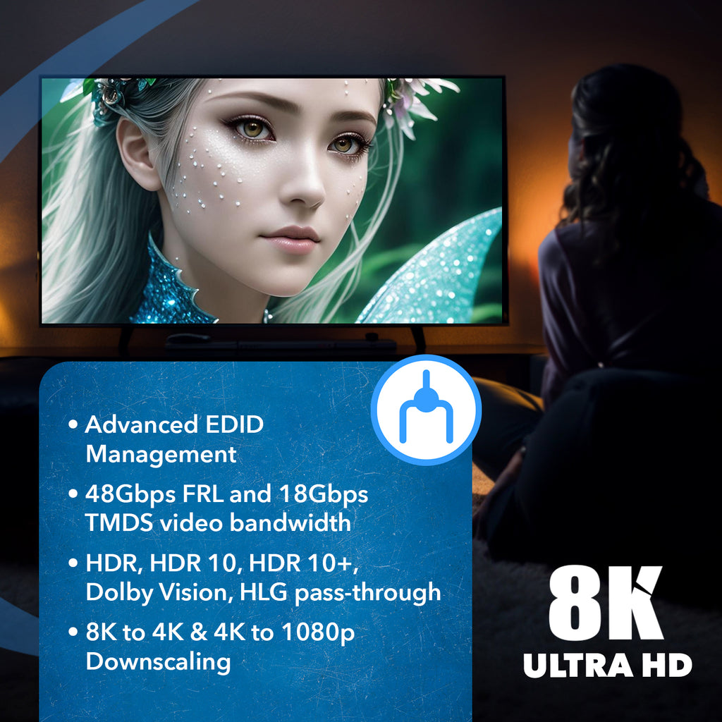 1x4 HDMI Splitter W/ Audio Out: 1-In 4-Out, UltraHD 8K, EDID (BK-104)