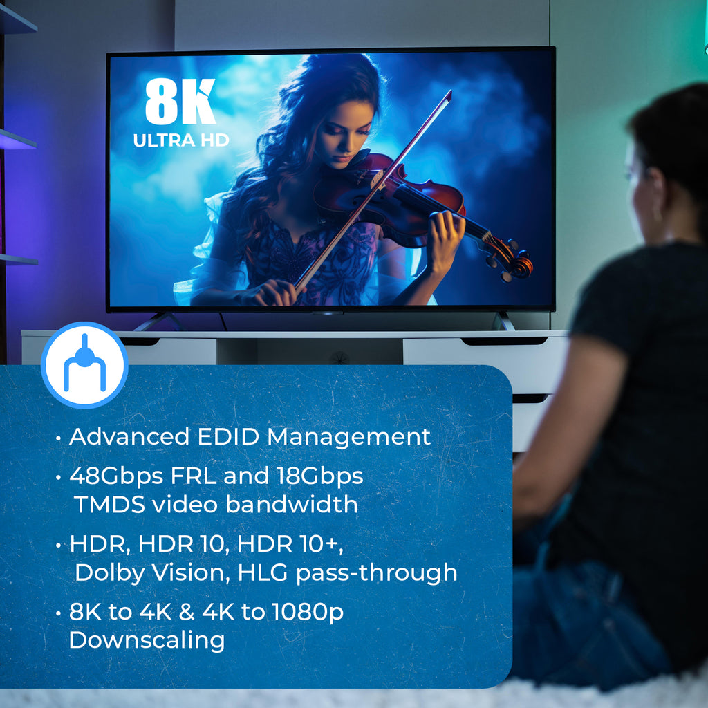 8K 1x8 HDMI Splitter With HDR10+, Downscaler & EDID management (BK-108)