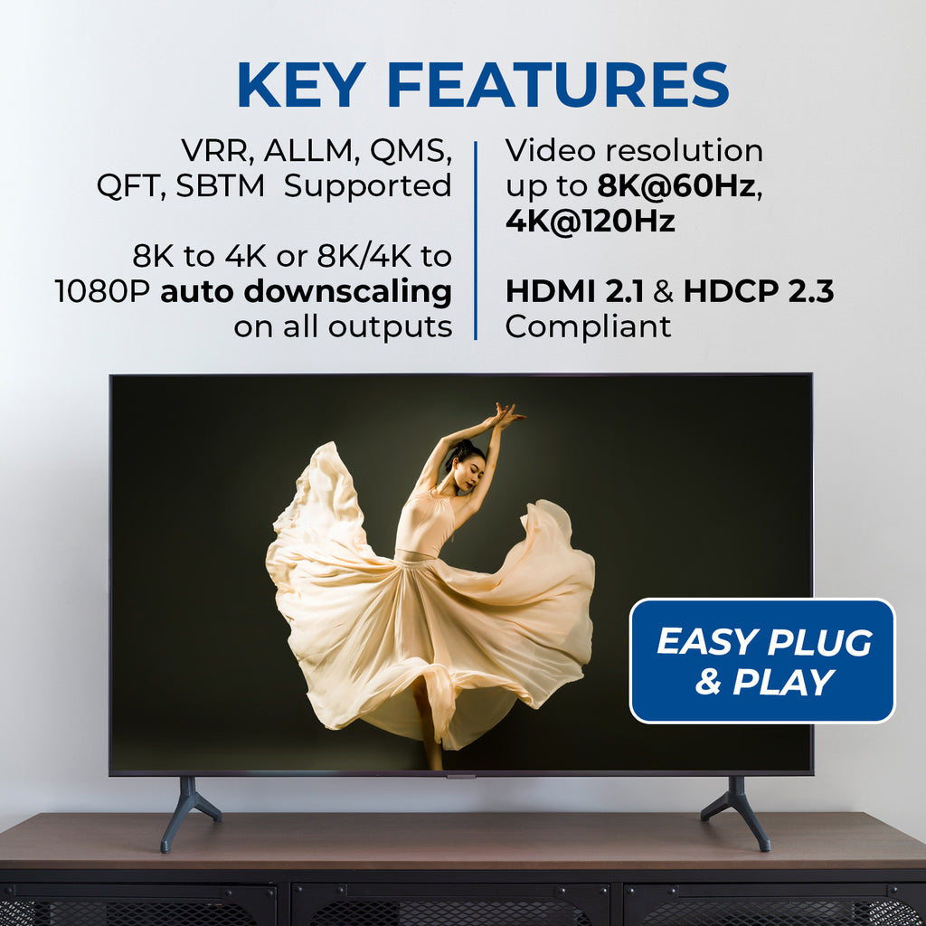 8K 1x8 HDMI Splitter With HDR10+, Downscaler & EDID management (BK-108)