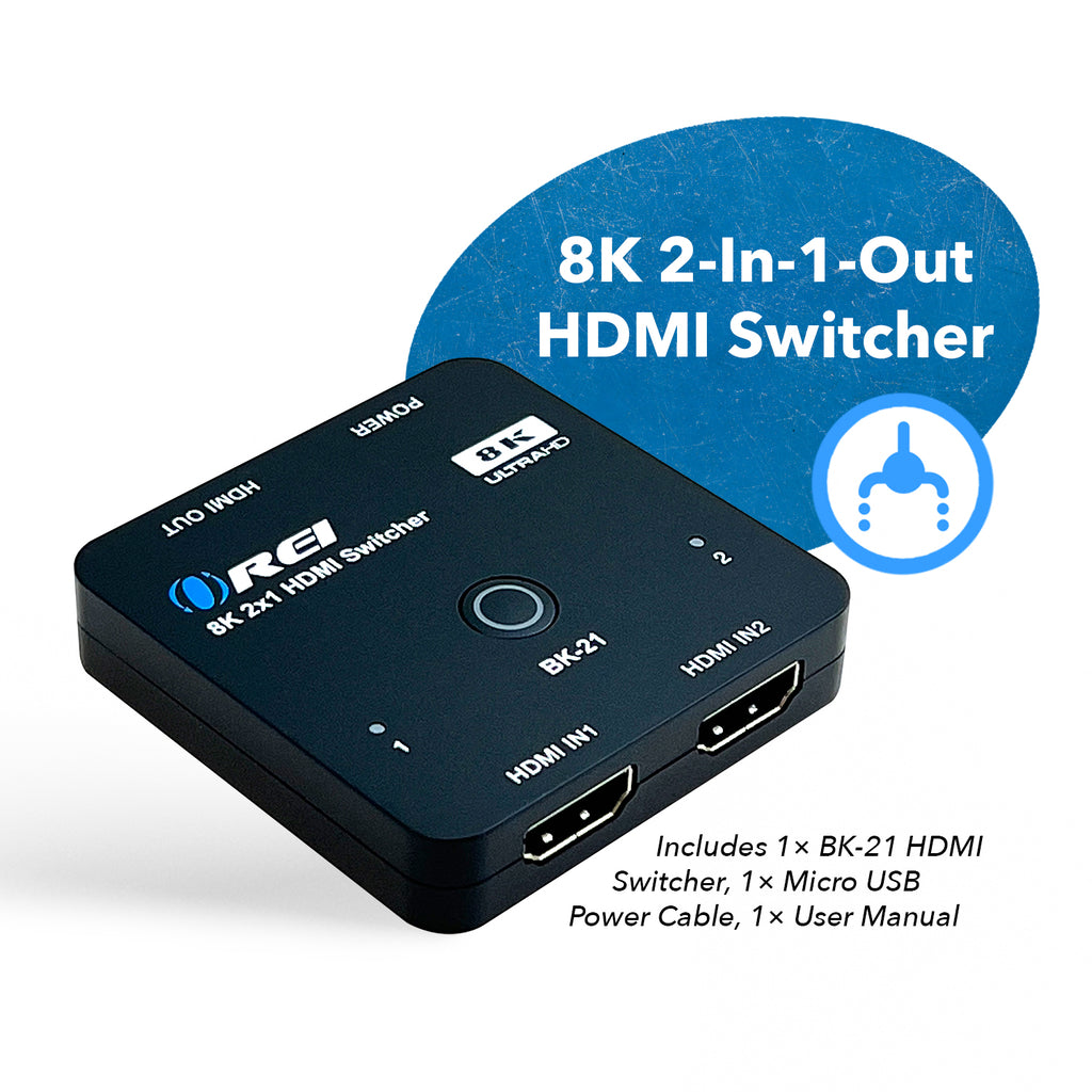 2x1 HDMI Switcher W/ Audio Out: 2-In 1-Out, UltraHD 8K, EDID (BK-21)