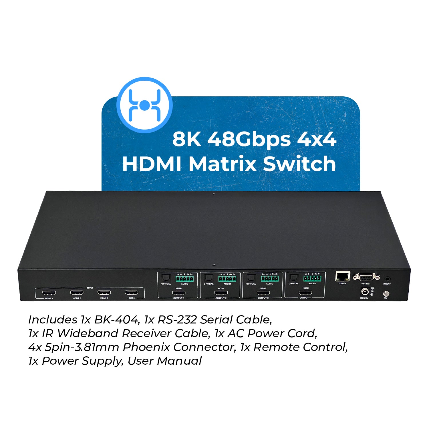 8K 4x4 HDMI Matrix Switch With Audio Extraction, HDR10+, Dolby