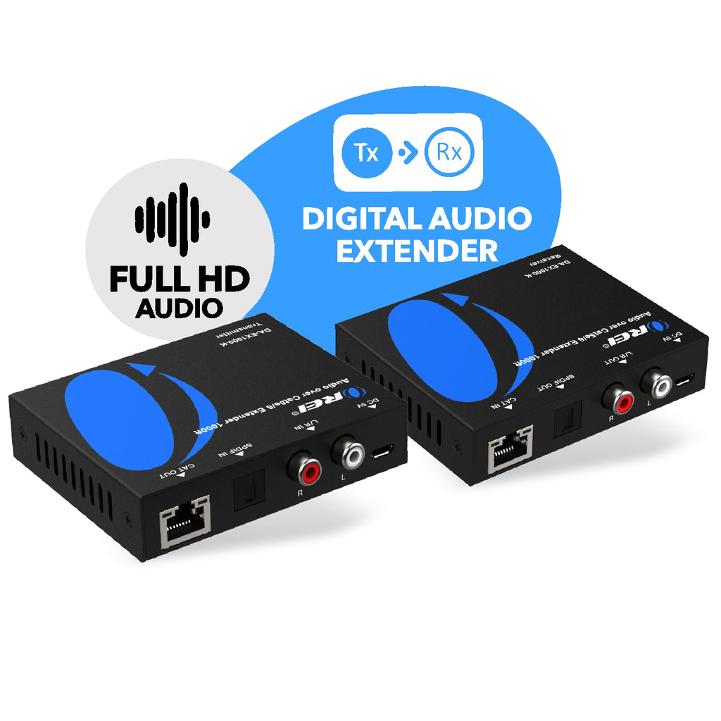 Digital Audio Over CAT5 Extender Upto 1000 Feet - Extend Digital Optical Coxial Toslink Signal Over LAN Ethernet PoC for Long Distance Extension (DA-EX1000-K)