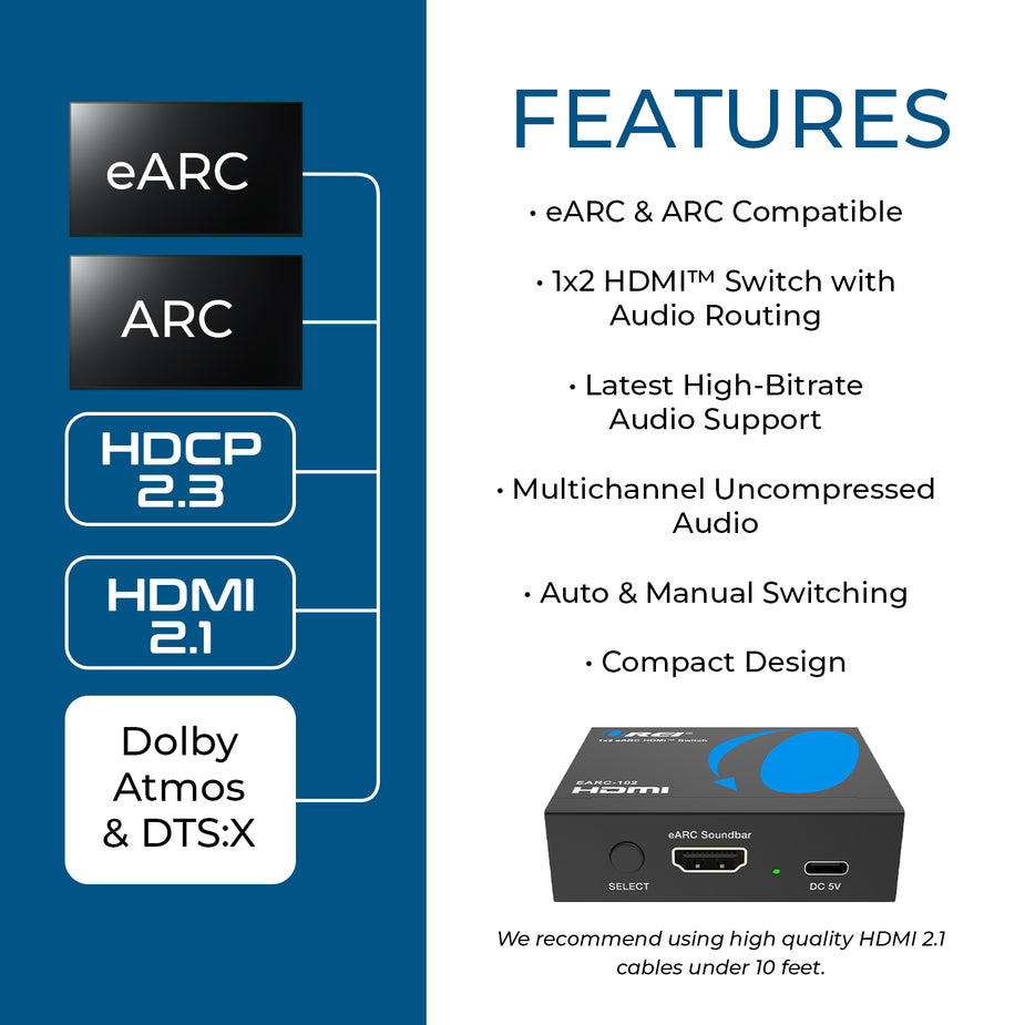 1x2 eARC HDMI™ Switch (EARC-102) – OREI.COM