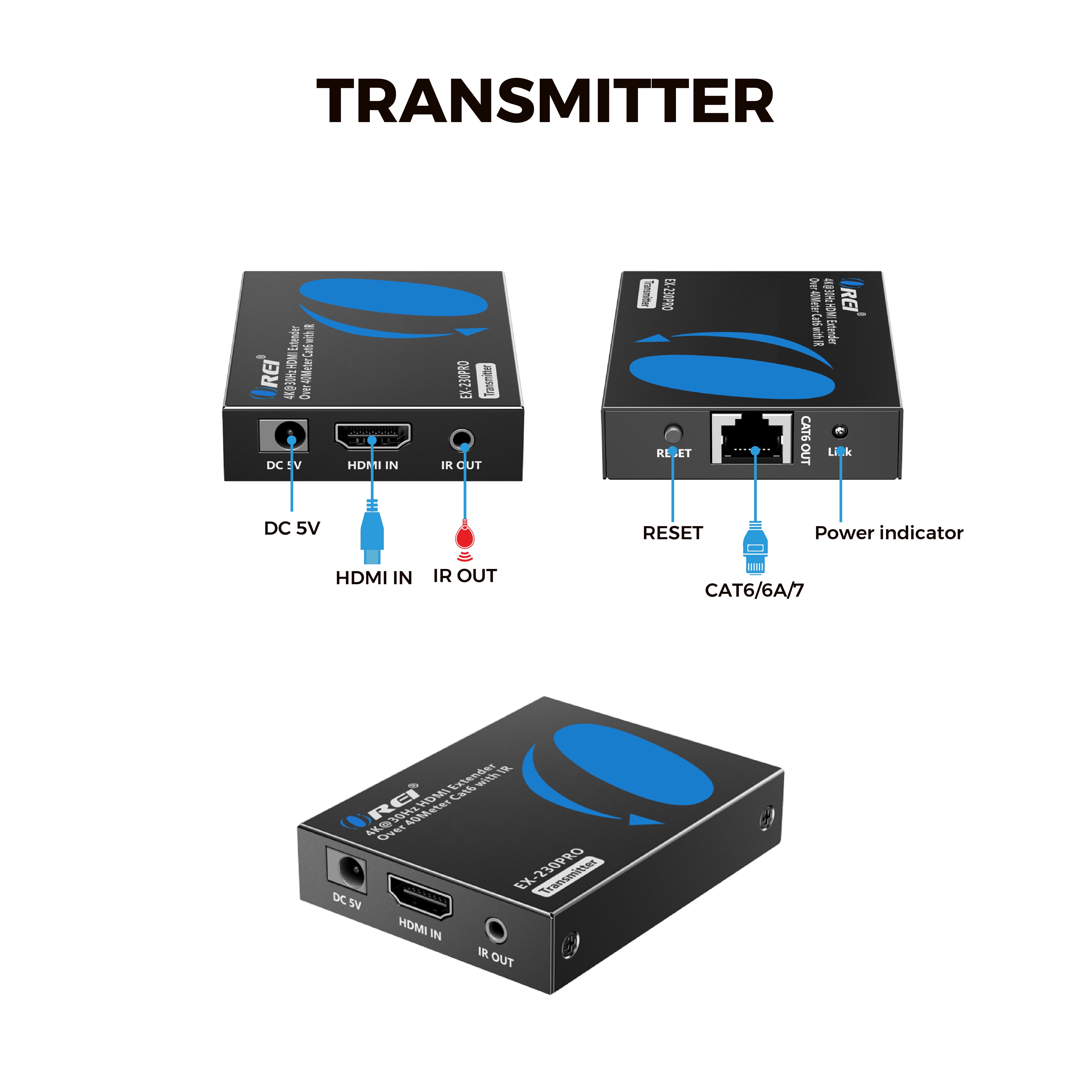 4K HDMI Extender Over CAT6/7 RJ45 4K@30Hz Upto 130 Ft & 1080p Upto 230