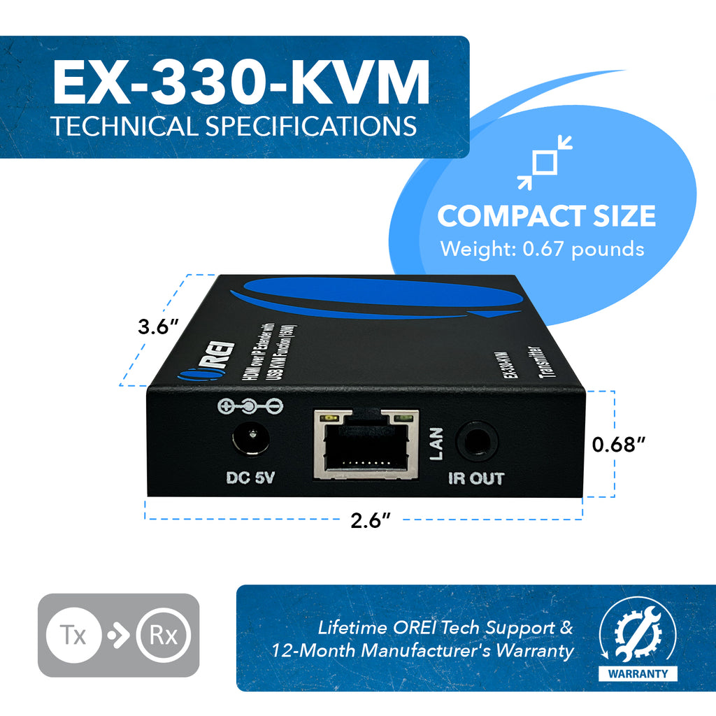 HDMI Extender Over CAT6/7 With KVM 1080p@60Hz Up To 330 Ft (EX-330-KVM)