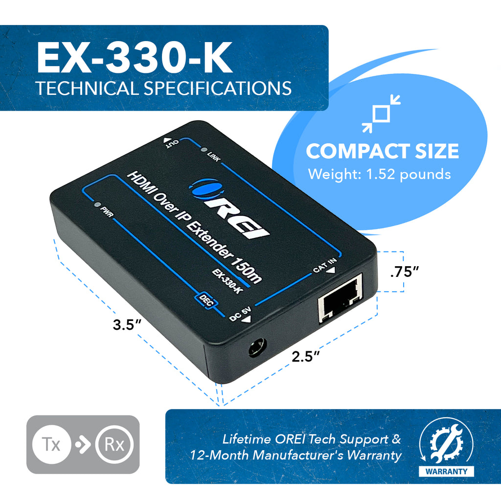 HDMI Extender Over CAT6/7 at 1080p@60Hz up To 330 Ft over IP (EX-330-K)
