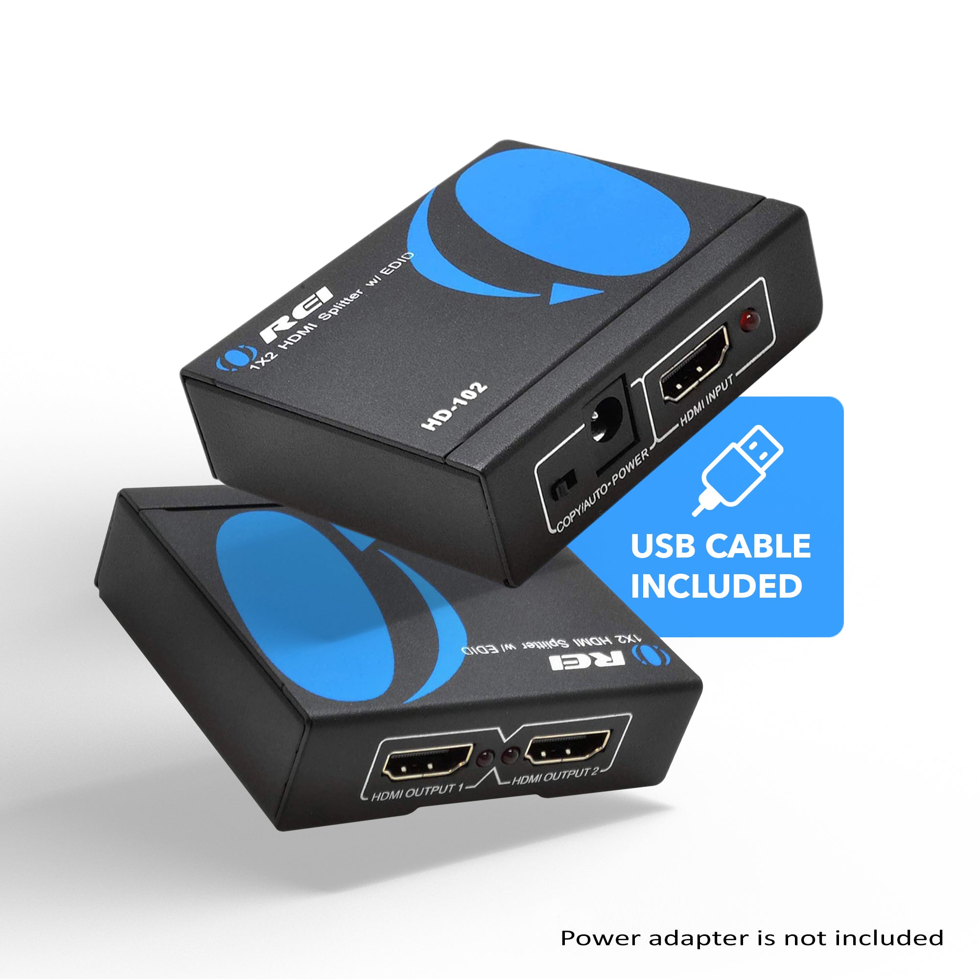 1x2 HDMI Splitter: 1-in 2-out, USB Powered, EDID, 3D Support (HD-102)