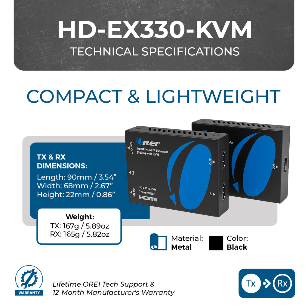 1080p HDMI™ Extender (Loop, KVM) - 330ft (Cat6) (HD-EX330-KVM)