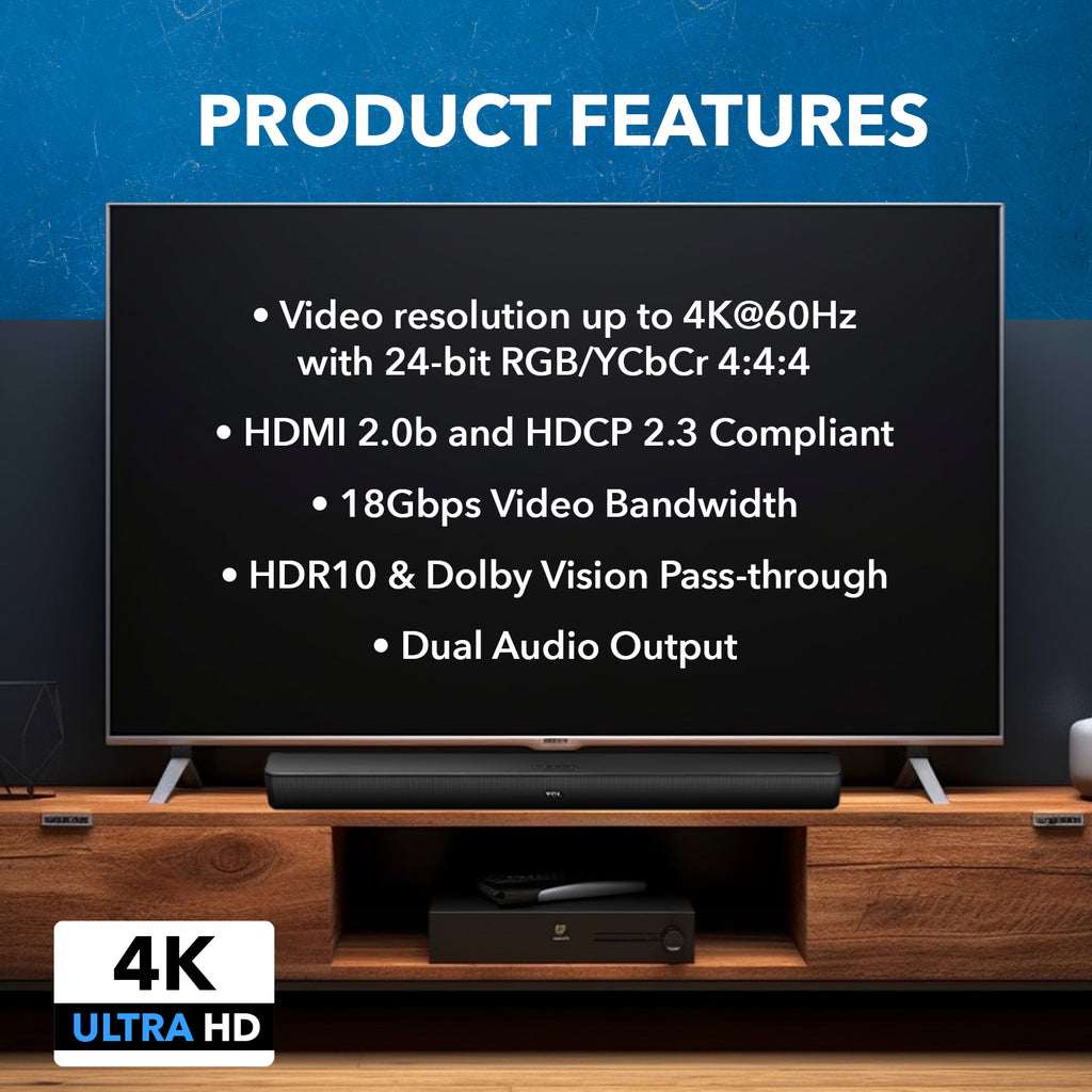 4K HDMI Audio Extractor ARC/eARC - Auto EDID management (HDA-929)