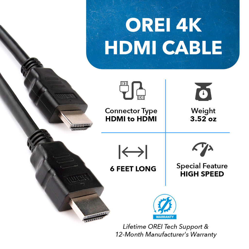 OREI 6-Feet HDMI Cable 4K with Ethernet Category 2 Certified 3D 4Support and Audio Return Channel V2.0