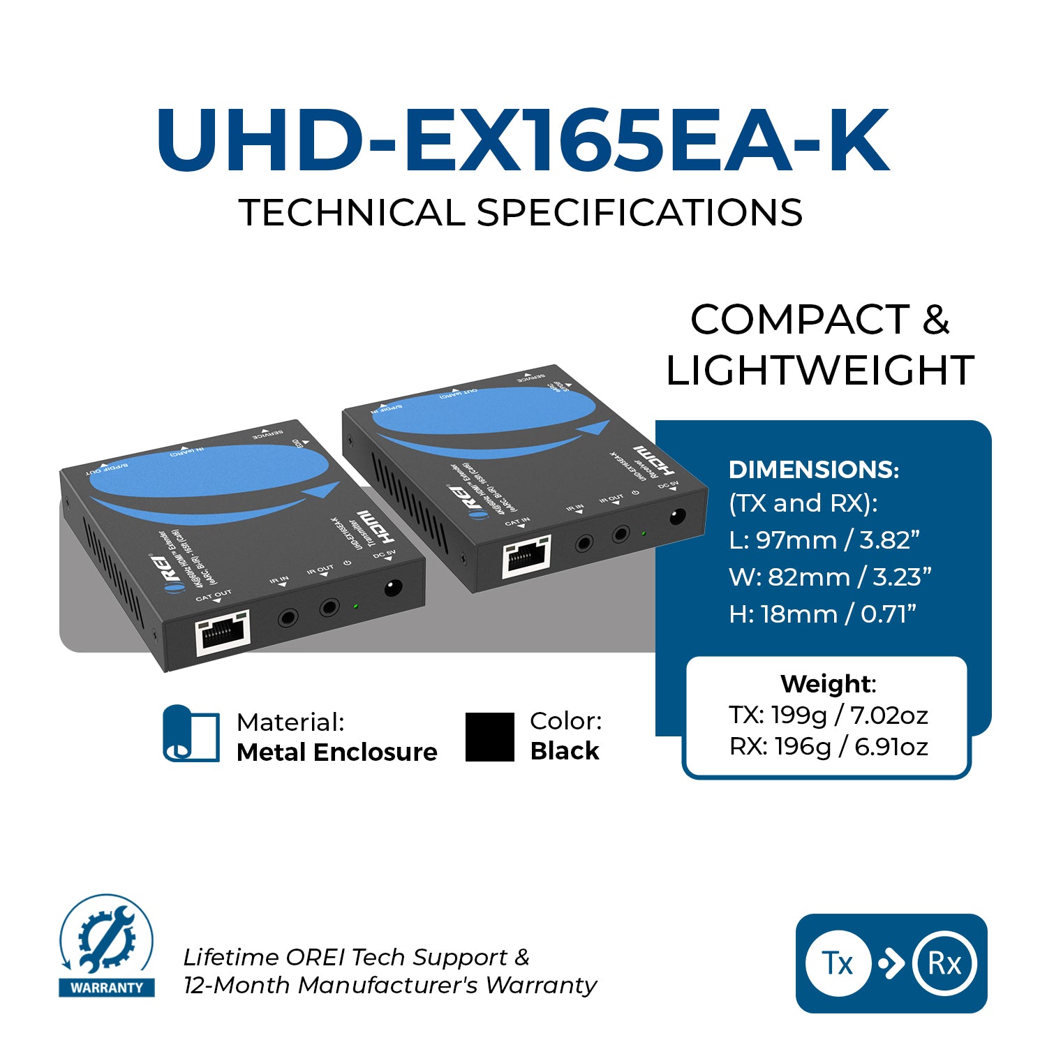 4K@60Hz HDMI™ Extender (eARC, Bi-IR) - 165ft (Cat6) - UHD-EX165EA