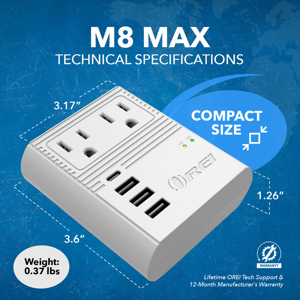 World Travel Adapter Plug International- All in One- 3 USB- Compact Design (M8 Max)