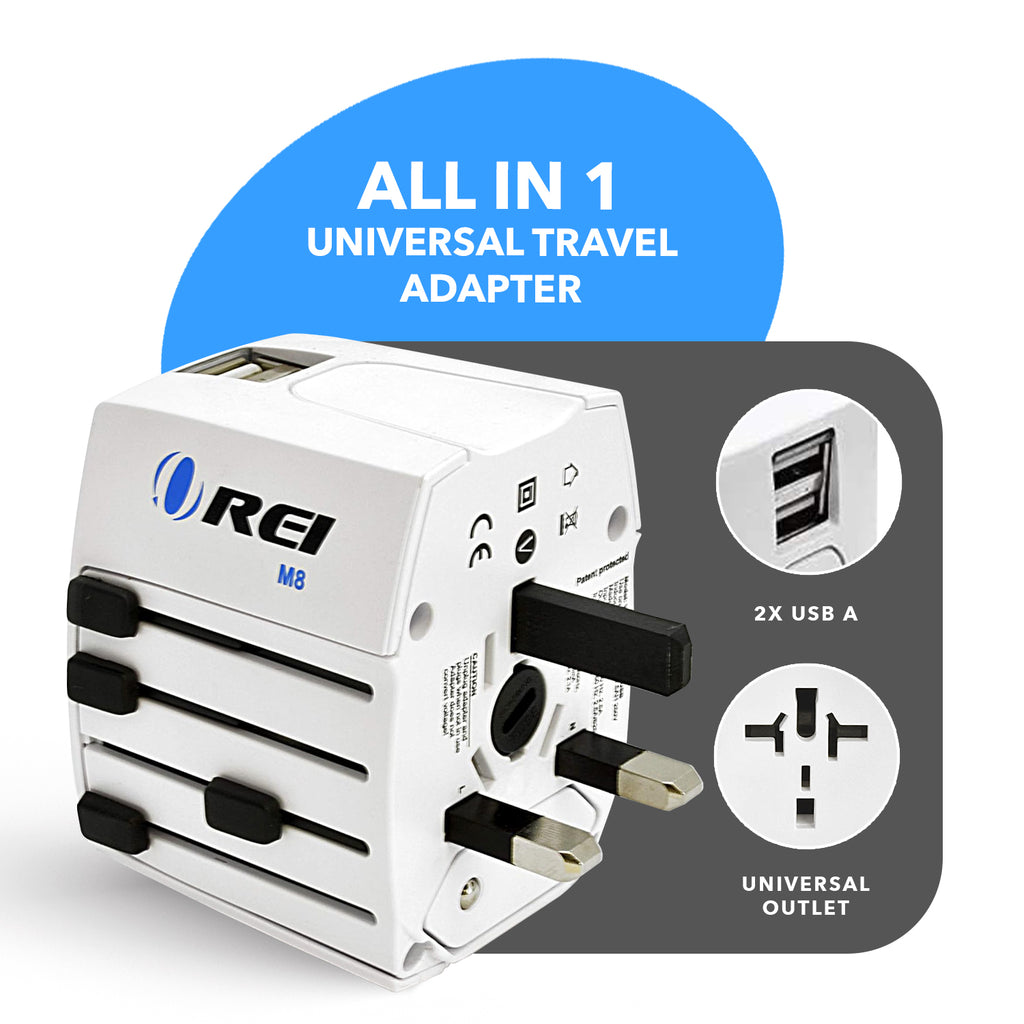 World Travel Adapter Plug International- All in One- 2 USB- Compact Design (M8_White)