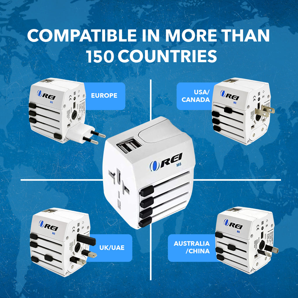 World Travel Adapter Plug International- All in One- 2 USB- Compact Design (M8_White)