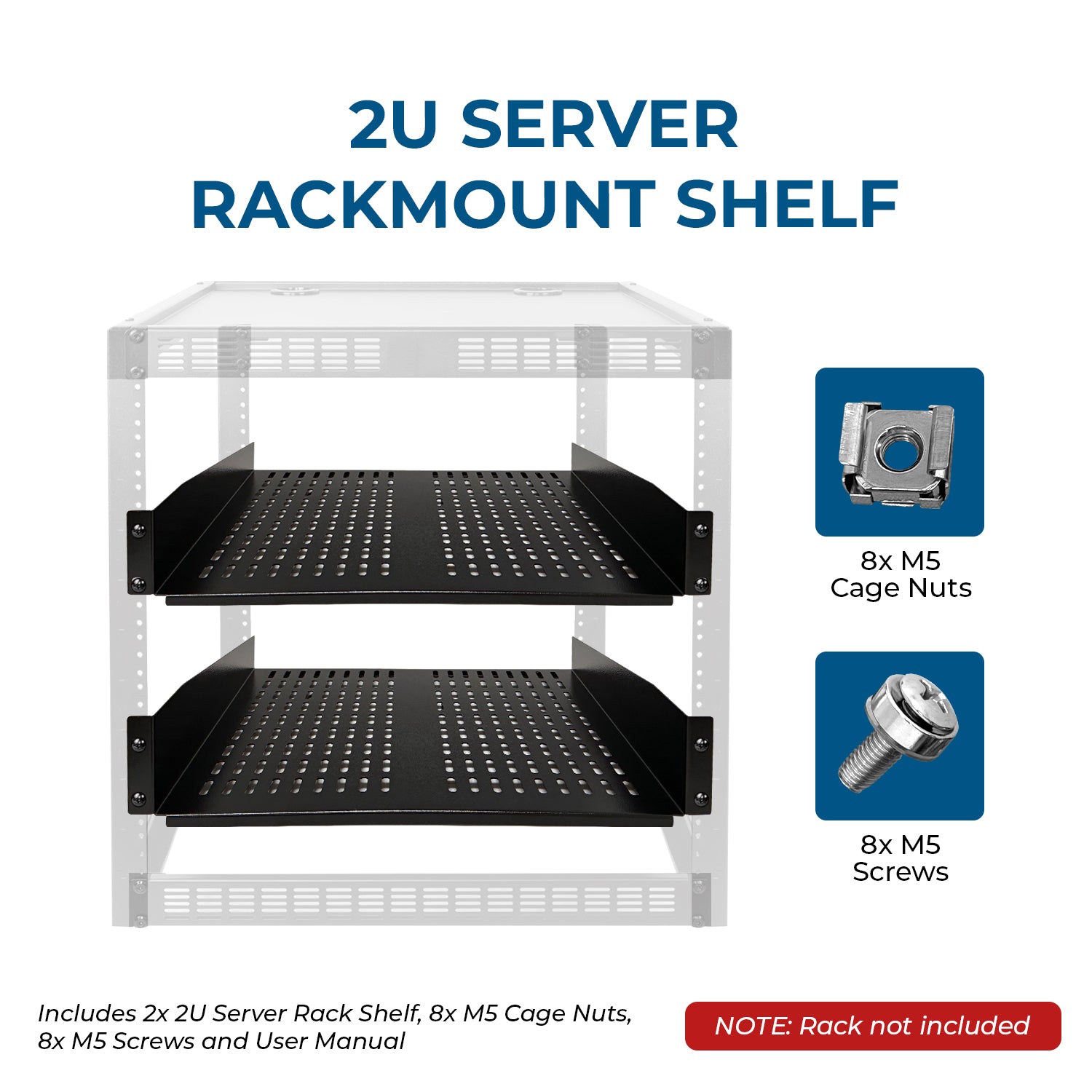 OREI 2U Rackmount Vented Shelf 19-Inch Steel – 2 Pack (SRS-2U16