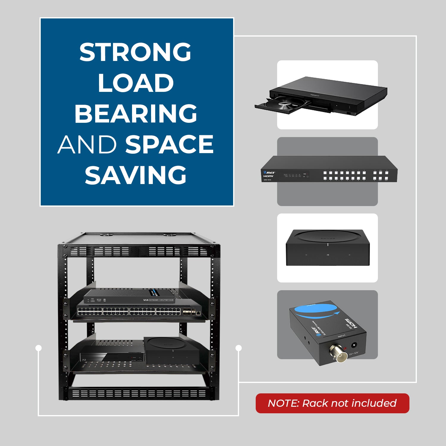 OREI 2U Rackmount Vented Shelf 19-Inch Steel – 2 Pack (SRS-2U16
