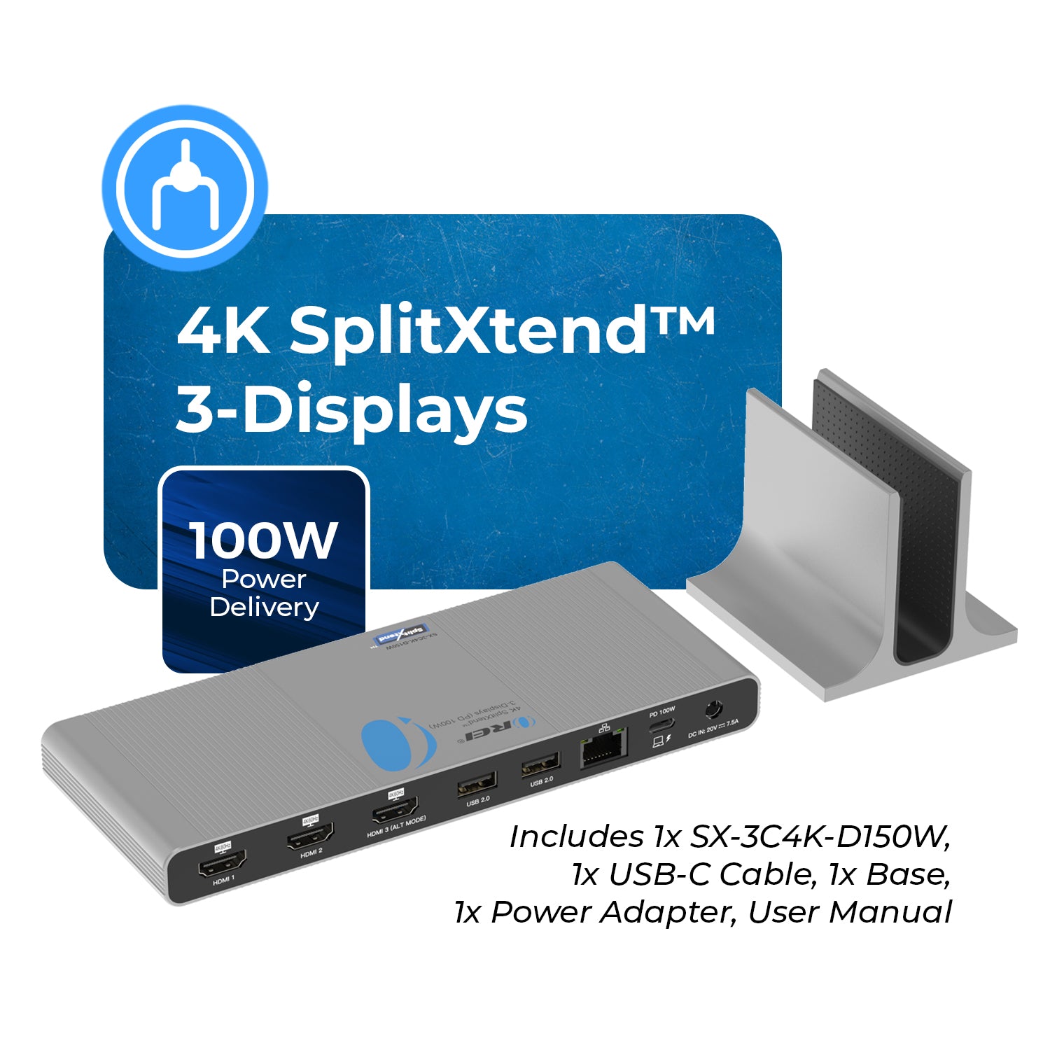 4K SplitXtend™ 3-Displays (PD 100W) (SX-3C4K-D150W) – OREI.COM