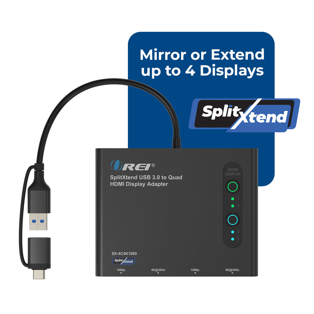 SplitXtend USB 3.0 to Quad HDMI Display Adapter (SX-4C4K1080)