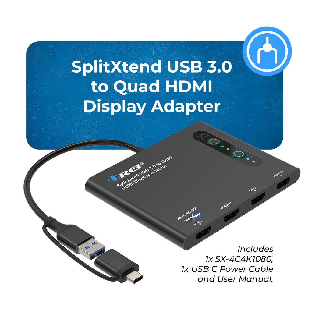 SplitXtend USB 3.0 to Quad HDMI Display Adapter (SX-4C4K1080)