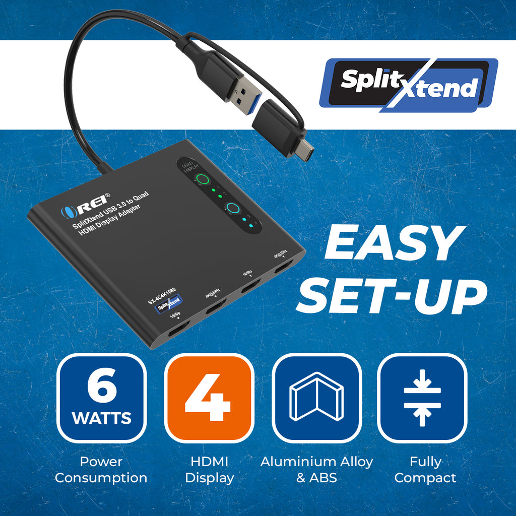 SplitXtend USB 3.0 to Quad HDMI Display Adapter (SX-4C4K1080)