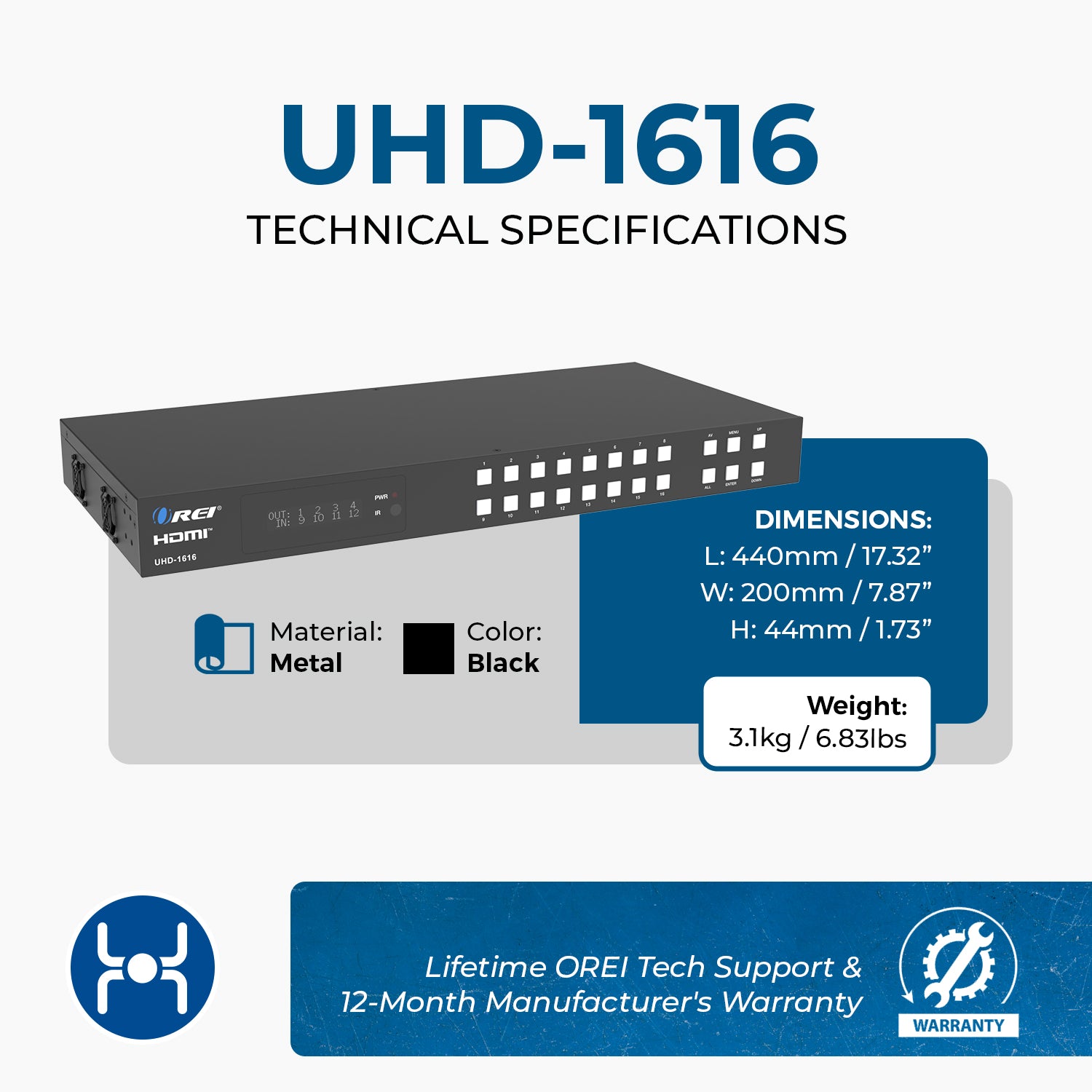 4K@60Hz 16x16 HDMI™ Matrix (Audio Extract) (UHD-1616) – OREI.COM