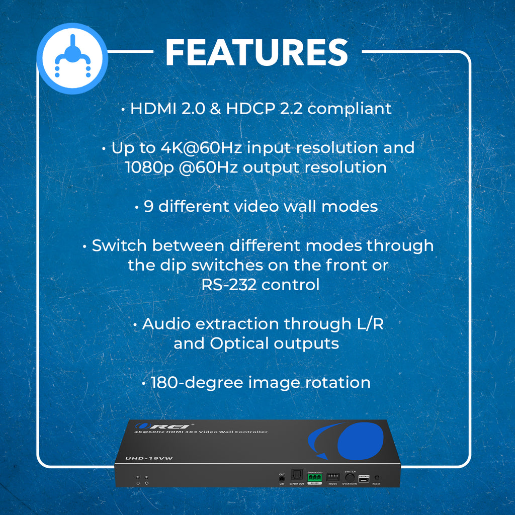 4K 1-In-9-Out HDMI™ Video Wall Controller (Audio Extract)-UHD-19VW