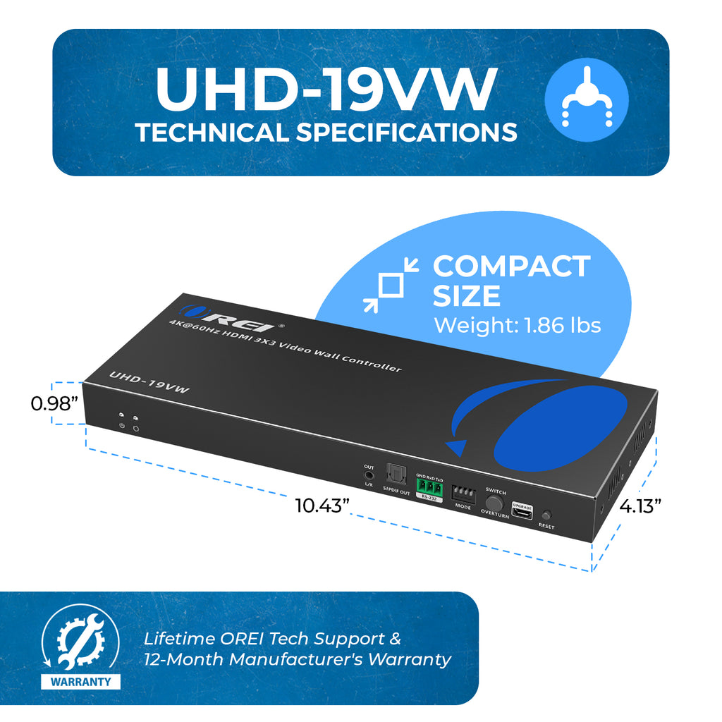 4K 1-In-9-Out HDMI™ Video Wall Controller (Audio Extract)-UHD-19VW