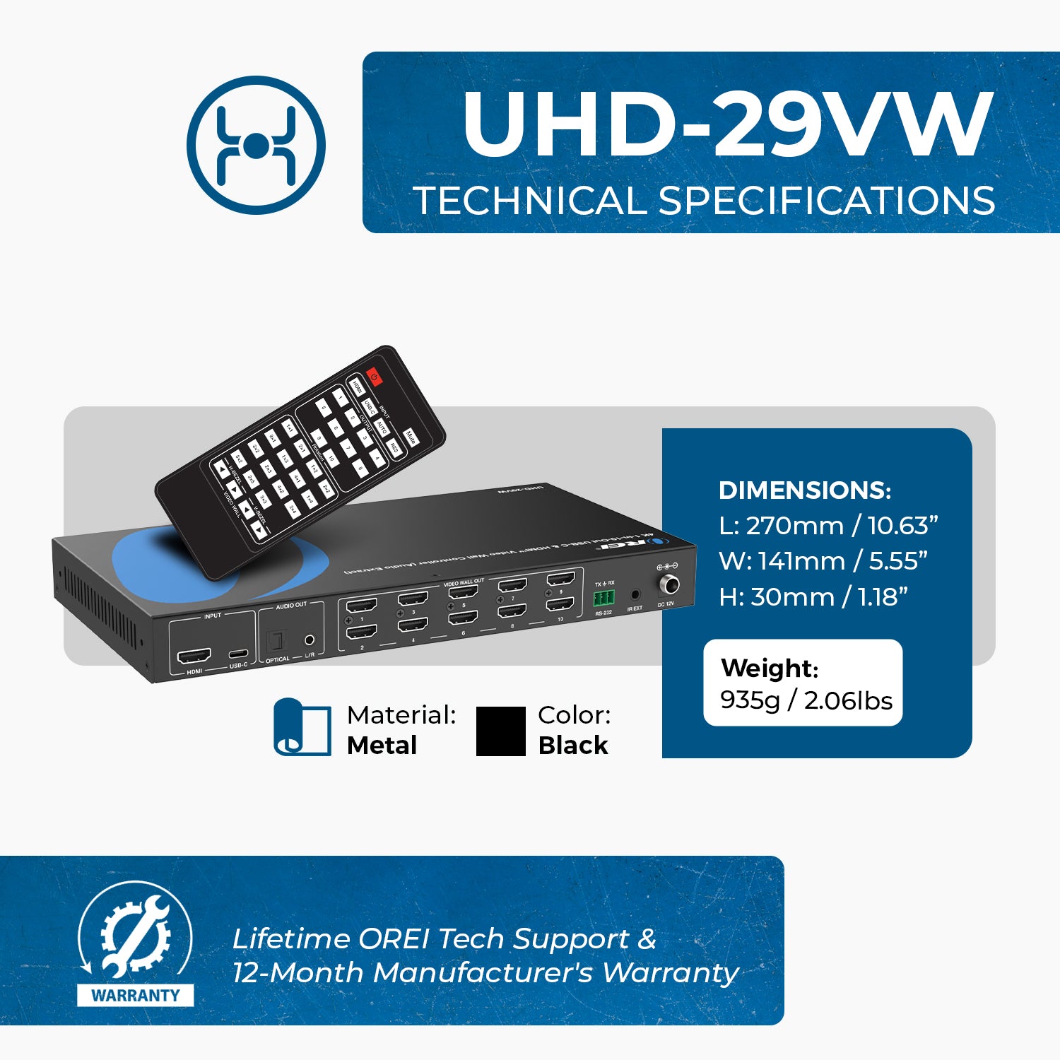 4K 1-In-10-Out USB-C & HDMI™ Video Wall Controller (Audio Extract