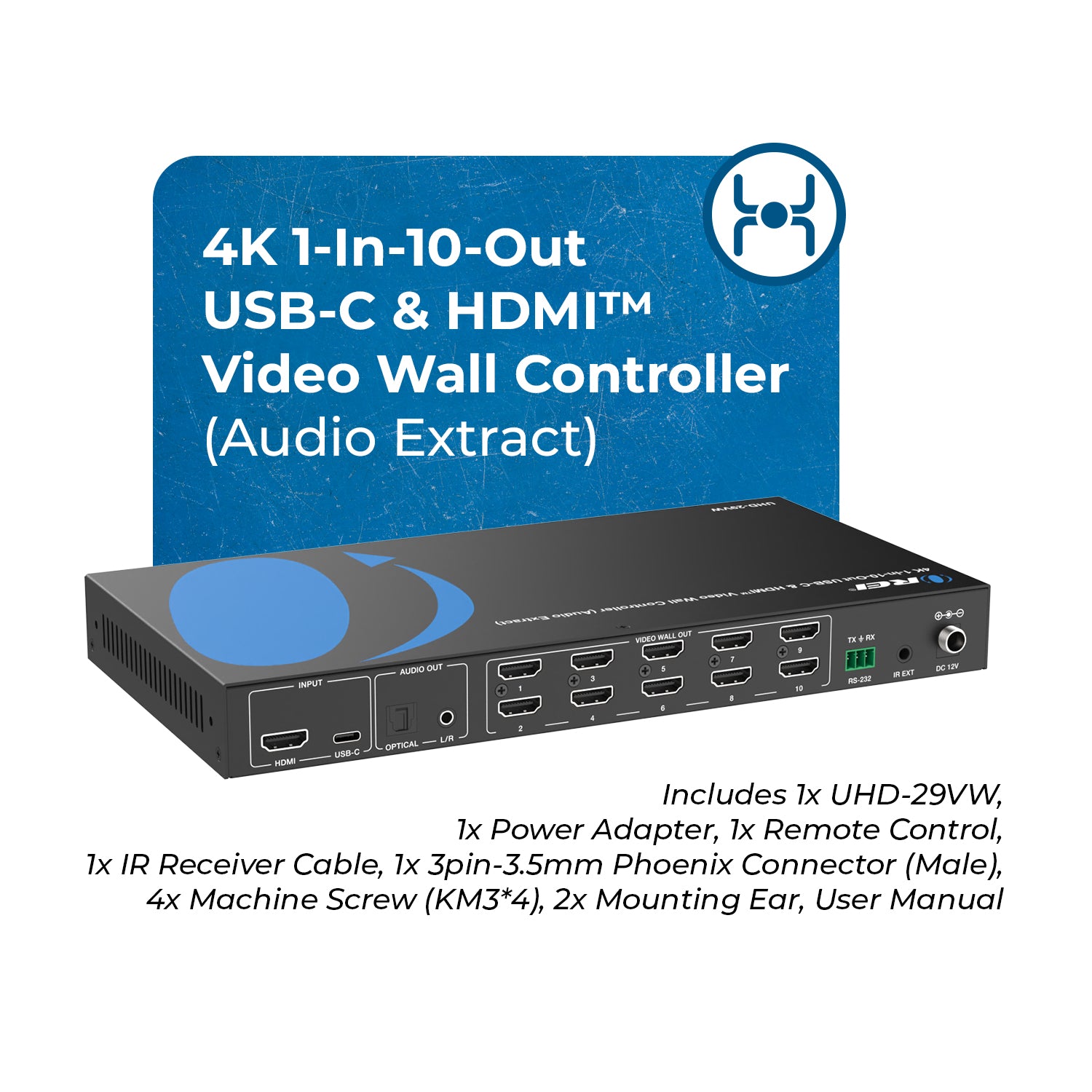 4K 1-In-10-Out USB-C & HDMI™ Video Wall Controller (Audio Extract