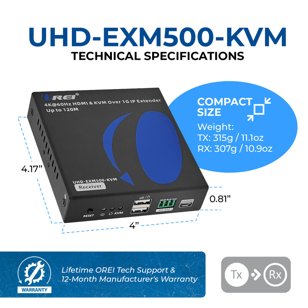 4K@60hz  HDMI™ Extender (Over 1G IP, Loop, KVM) - 500ft (cat6)-UHD-EXM500-KVM