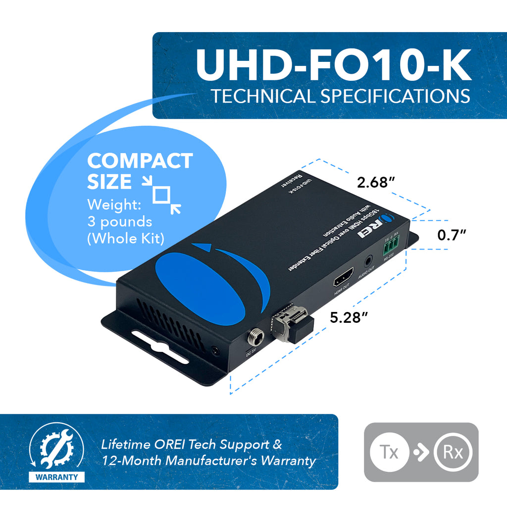 4K@60hz HDMI™ Extender (Loop, Bi-IR) - 10km (fiber-optic)-UHD-FO10-K
