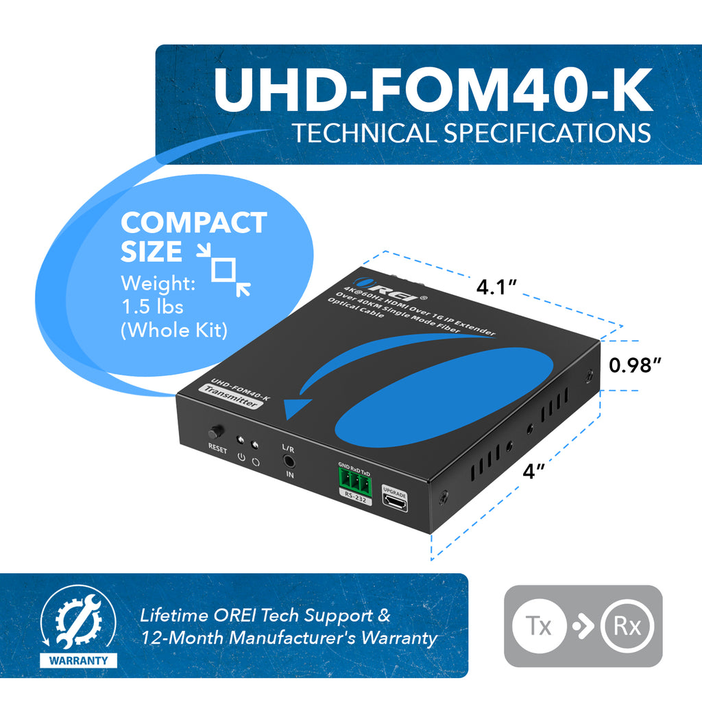 4K@60Hz HDMI Over 1G IP Extender Over 40KM Single Mode Fiber Optical Cable (UHD-FOM40-K)