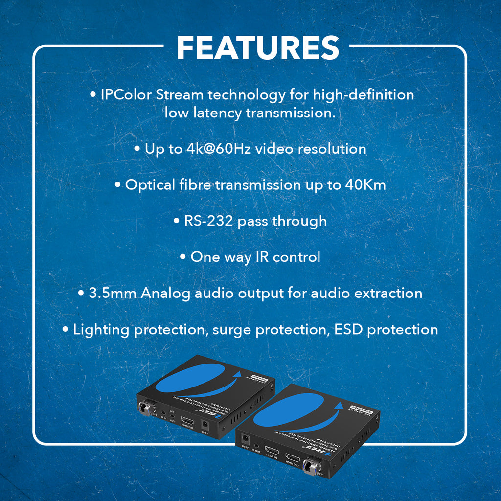 4K@60Hz HDMI Over 1G IP Extender Over 40KM Single Mode Fiber Optical Cable (UHD-FOM40-K)