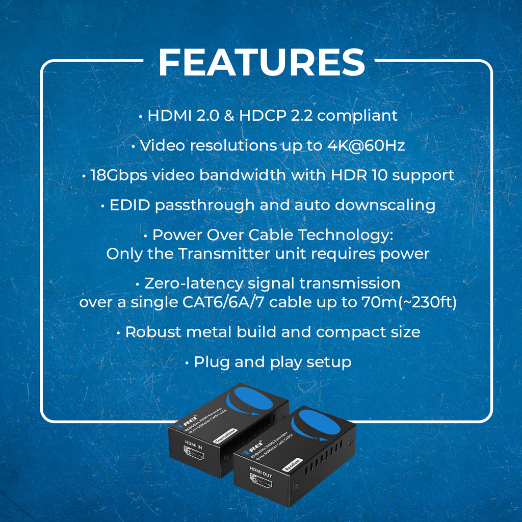 4K@60hz HDMI™ Extender - 230ft (cat6)-UHD-IPC230-K