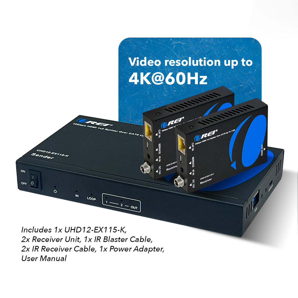 4K@60hz 1x2 HDMI™ Extender Splitter - 115ft (cat6)-UHD12-EX115-K