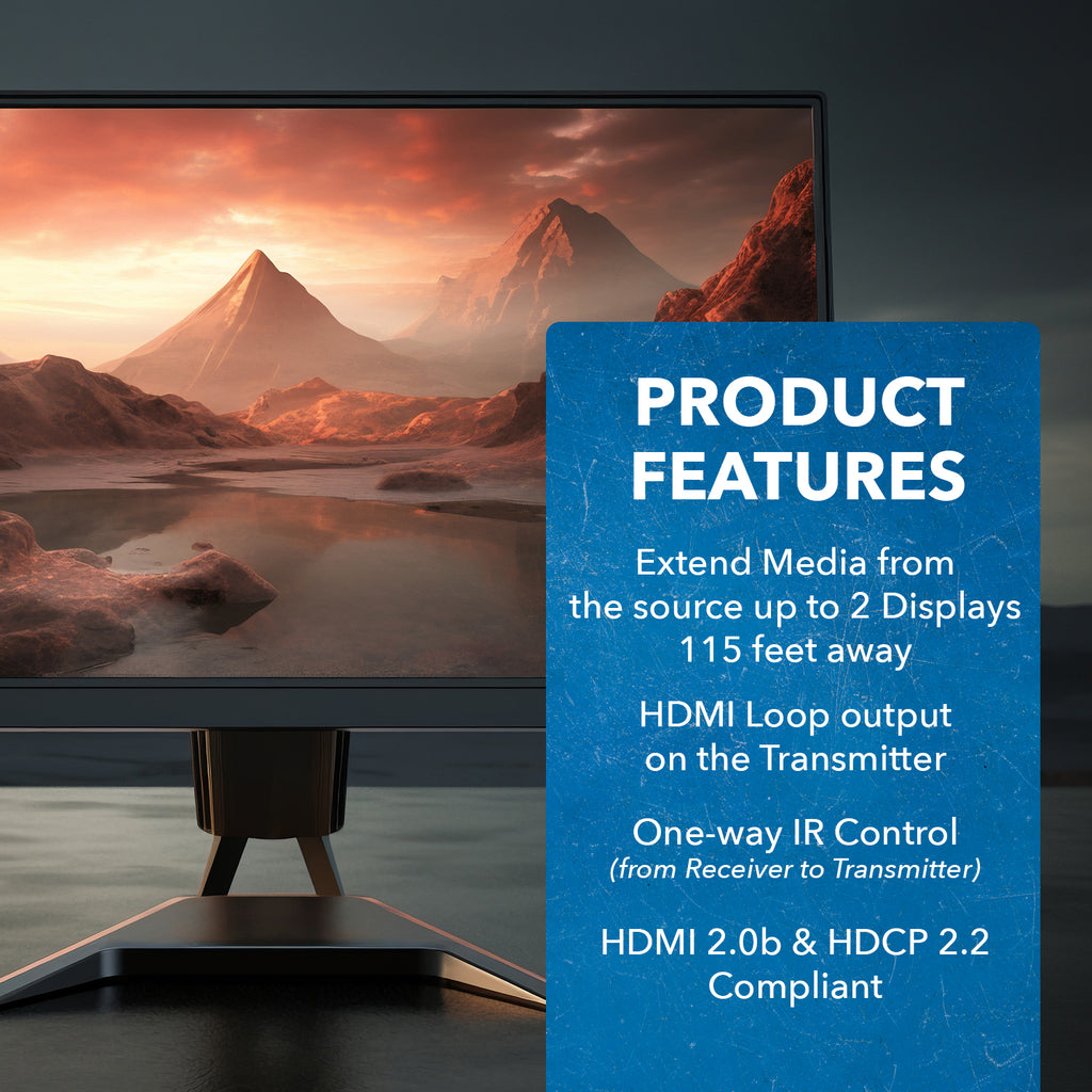 4K@60hz 1x2 HDMI™ Extender Splitter - 115ft (cat6)-UHD12-EX115-K