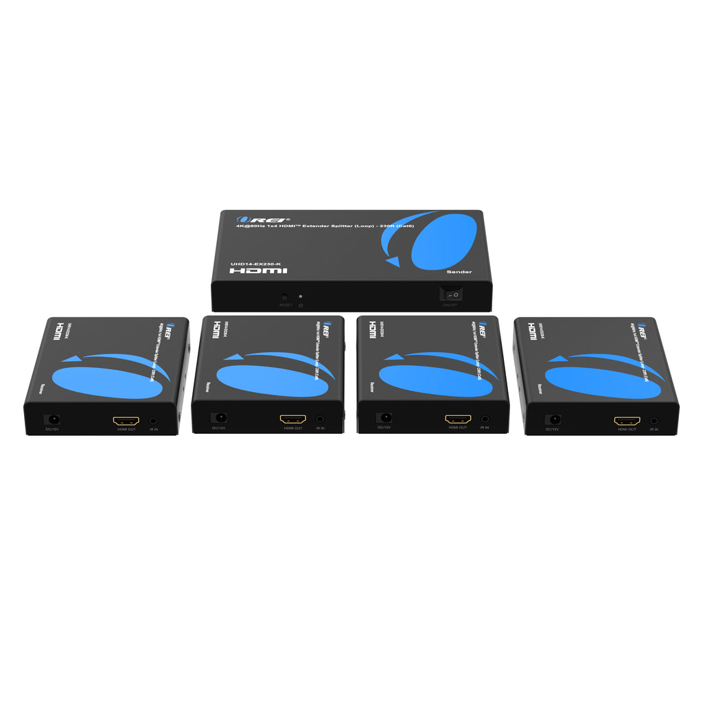 4K@60Hz 1x4 HDMI™ Extender Splitter (Loop) - 230ft (Cat6) (UHD14-EX230-K)