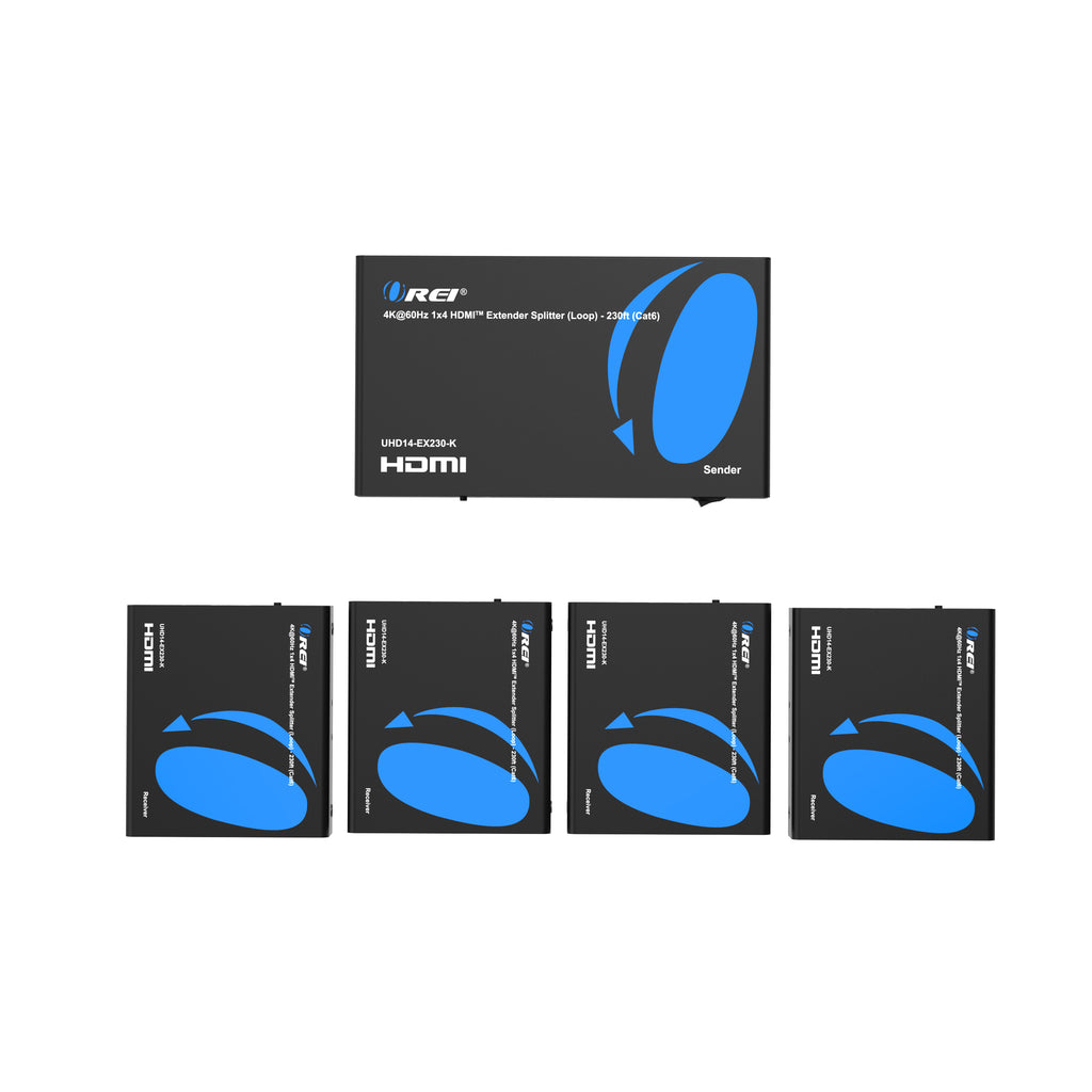 4K@60Hz 1x4 HDMI™ Extender Splitter (Loop) - 230ft (Cat6) (UHD14-EX230-K)