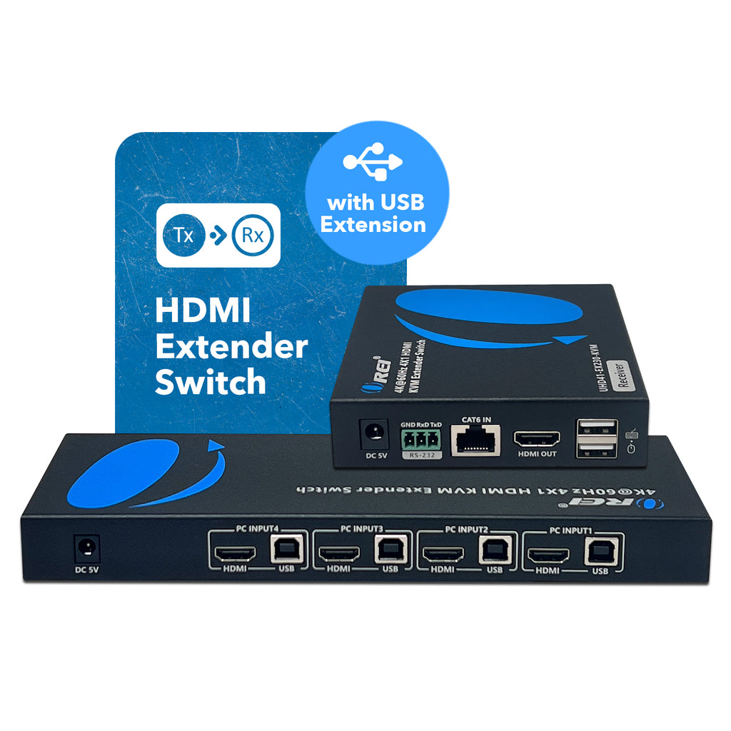 OREI 4K@60Hz 4X1 HDMI KVM Extender Switch Upto 230 Ft (UHD41-EX230-KVM)