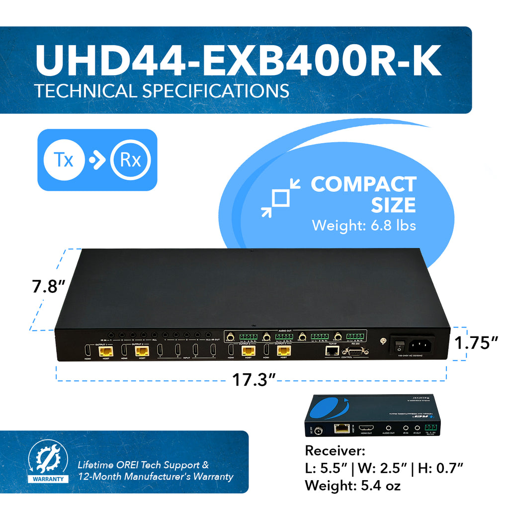 4K HDBaseT 4x4 HDMI™ Extender Matrix (Loop) - 400ft (cat6)-UHD44-EXB400R-K