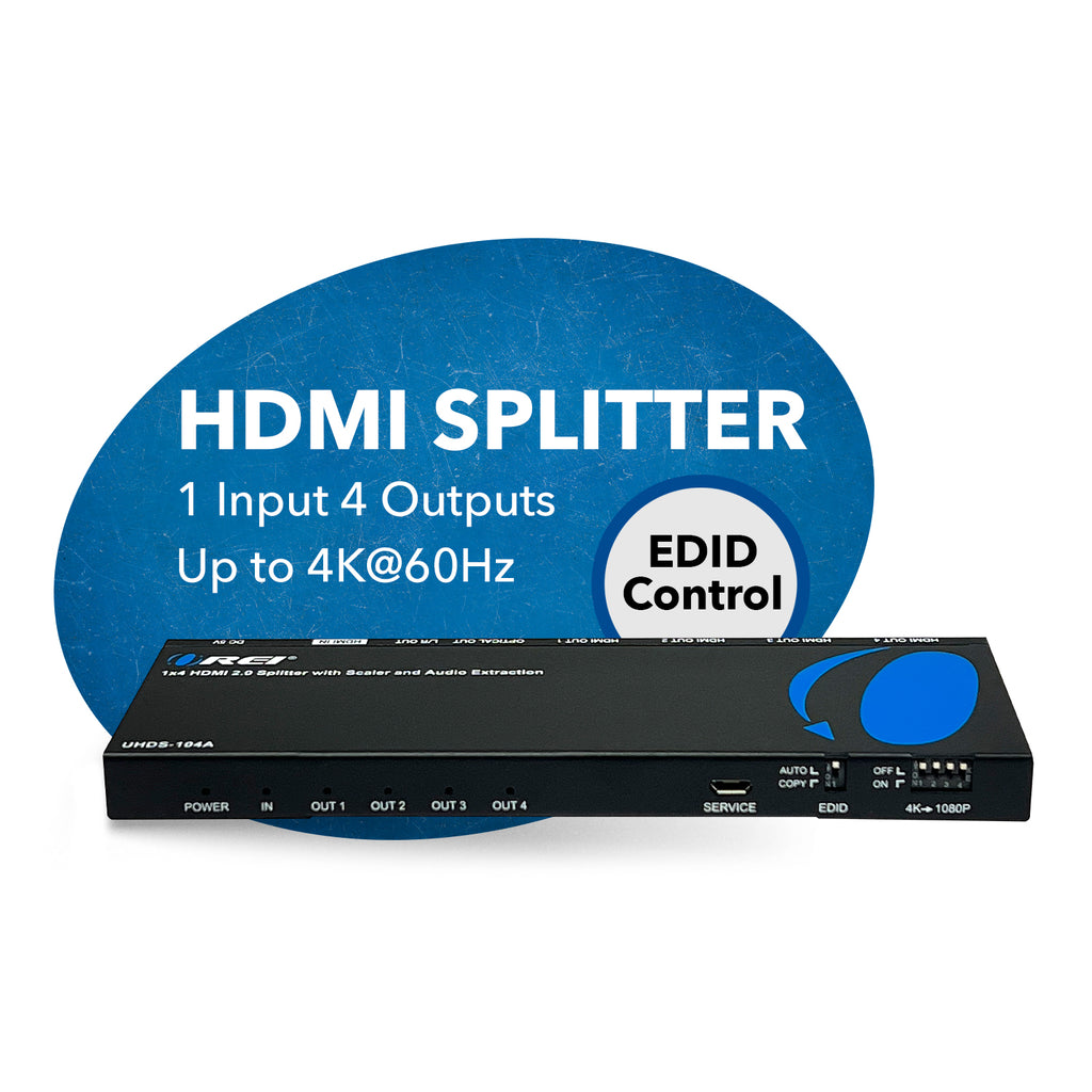 OREI 4K 1x4 HDMI Splitter with Scaler and Audio Extraction with EDID management (UHDS-104A)