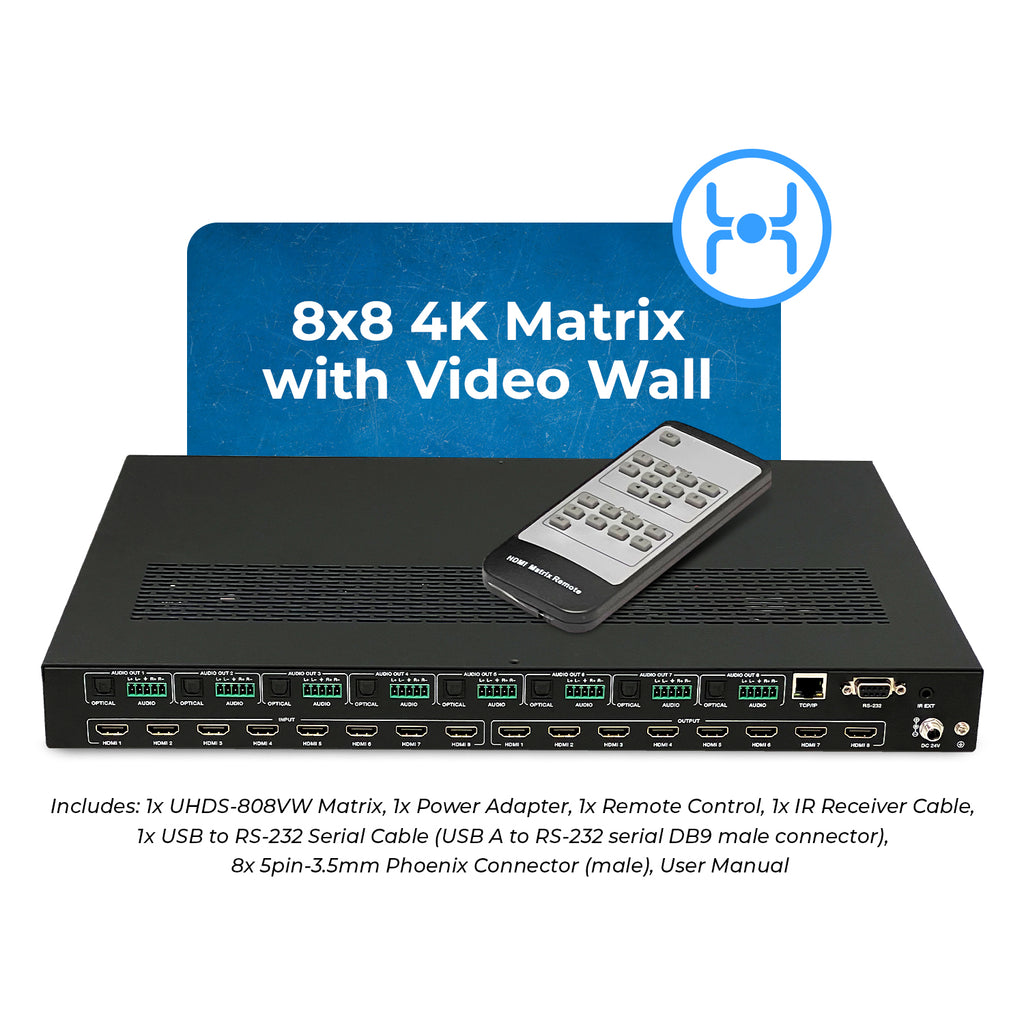 4K@60hz 8x8 HDMI™ Matrix w/ Video Wall (Seamless)-UHDS-808VW