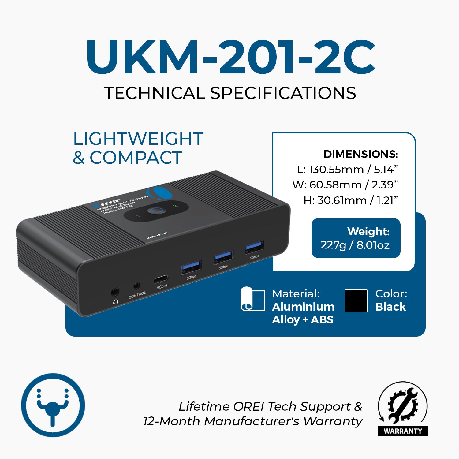 8K@60Hz 2-port Dual Display HDMI™ KVM Switch (Audio, USB 3.0) (UKM